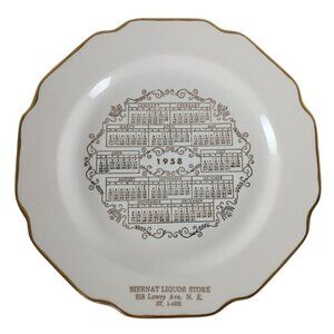 1958 Biernat Liquor Store Decorative Calendar Plate 22k Rimmed Vintage